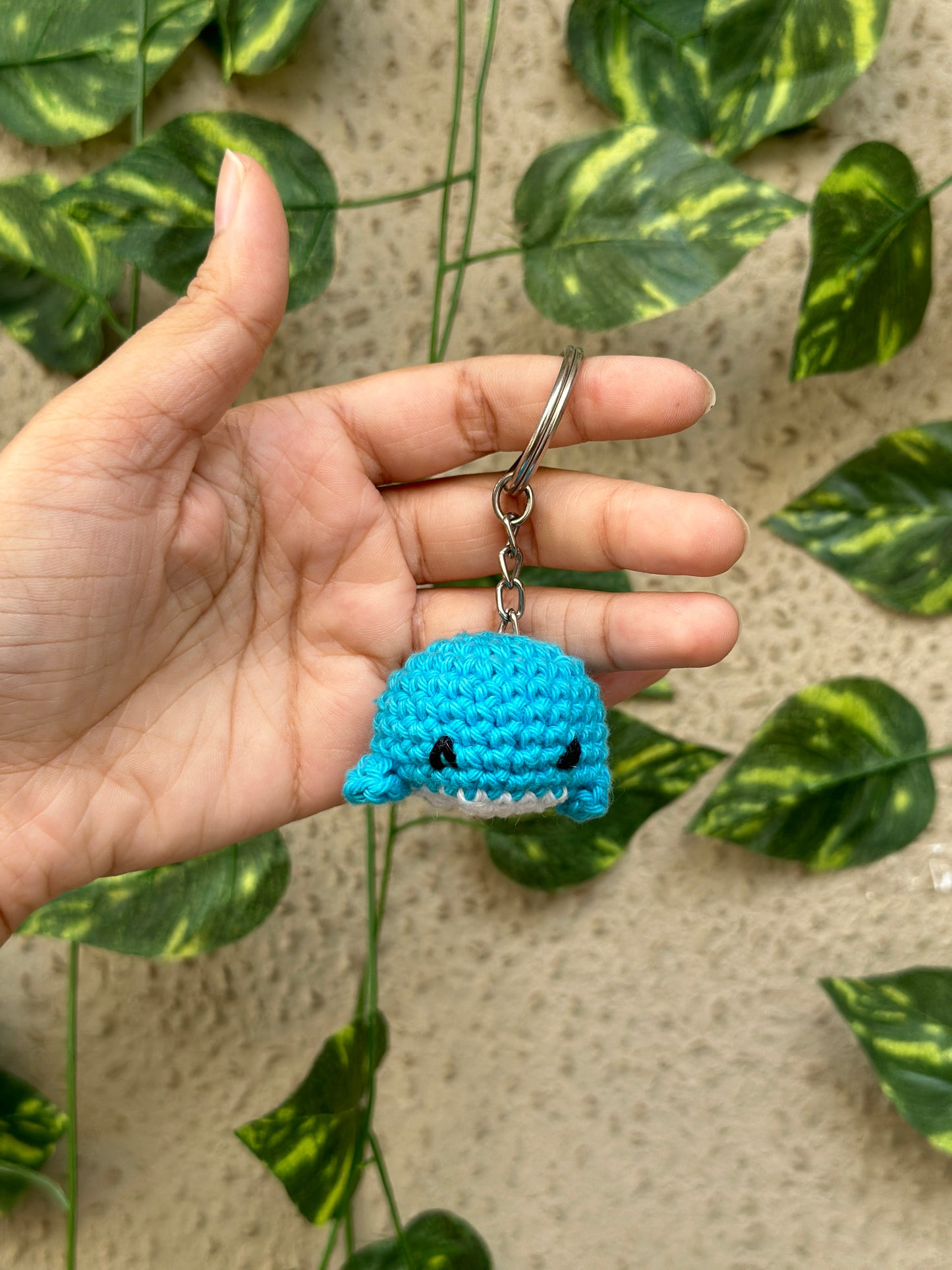 Crochet whale keychain